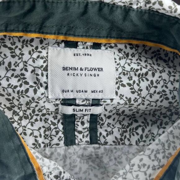 Ricky singh Denim & flower slim fit button down floral shirt women's size medium - Picture 6 of 7